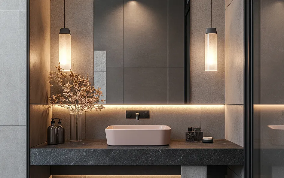 Vasque de salle de bain moderne mise en valeur par un éclairage LED intégré